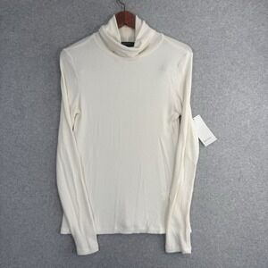 Karen Kane Ivory Ribbed Turtleneck Top M Relaxed Neck Long Sleeve
